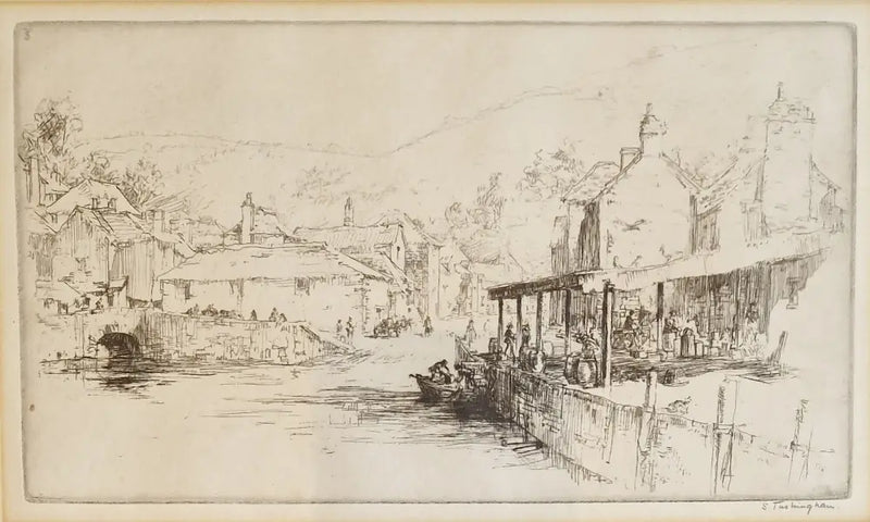 ST1 A Cornish Fishing Village c1920s by Sydney Tushingham Original Art from Barewall Art Gallery