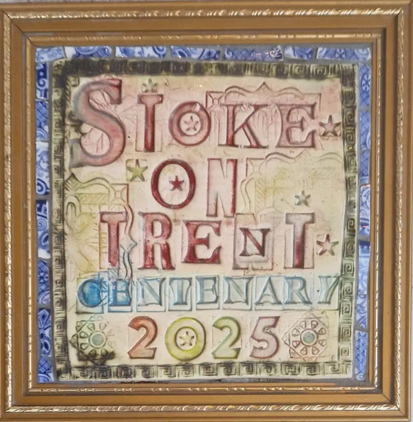 STOKE ON TRENT Centenary 2025 with blue and white by Philip Hardaker Ceramics from Barewall Art Gallery