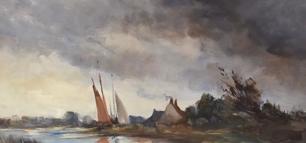 Stormy Day in Norfolk Broads oil on paper by Ivan Taylor Original Art from Barewall Art Gallery