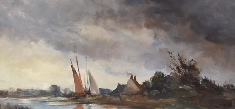 Stormy Day in Norfolk Broads oil on paper by Ivan Taylor Original Art from Barewall Art Gallery