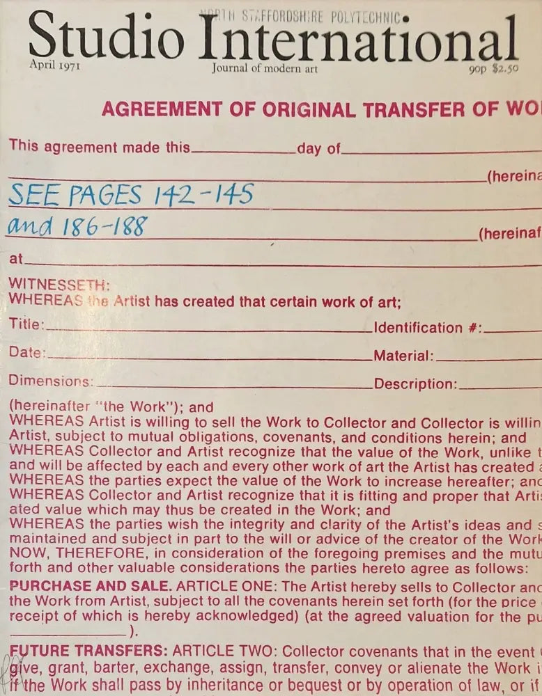 Studio International April 1971 Journal of Modern Art Magazine Book from Barewall Art Gallery