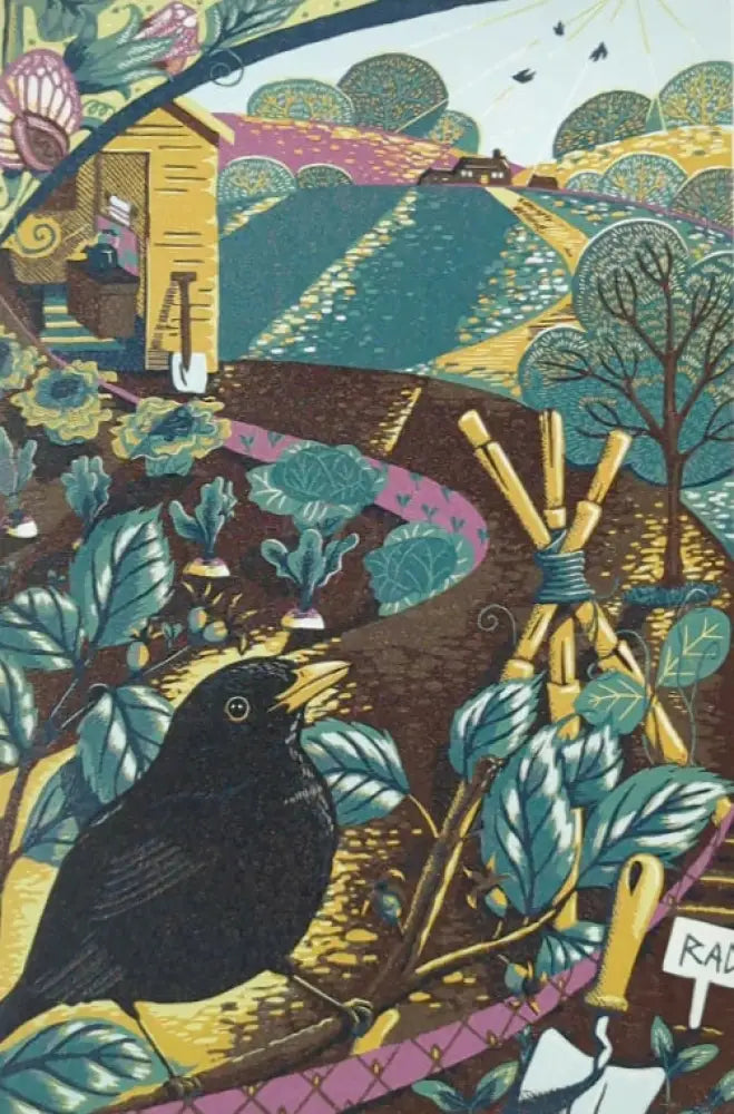 The Allotment Lino Print 2025 by Lousie Edwards Prints from Barewall Art Gallery