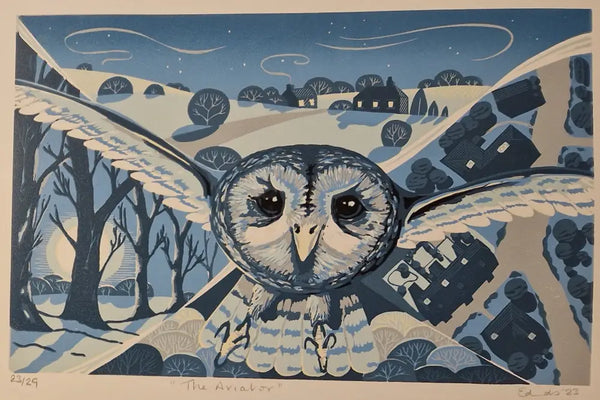The Aviator 2023 Lino Print by Louise Edwards Prints from Barewall Art Gallery