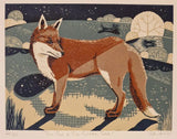 The Fox and the Fallen Tree Lino Print 2025 by Louise Edwards Prints from Barewall Art Gallery