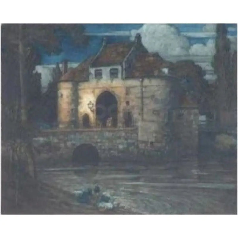 The Old Gateway Bruges colour etching by Frederick Marriott Etching from Barewall Art Gallery