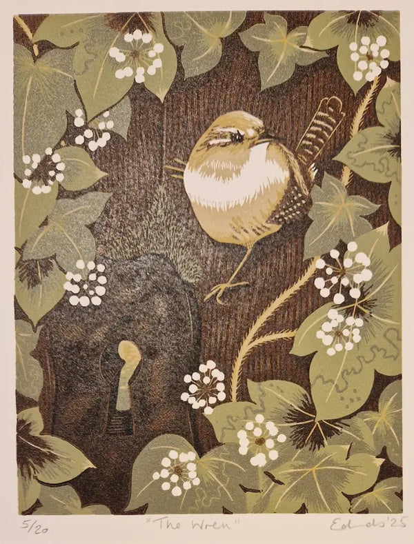 The Wren Lino Print 2025 by Louise Edwards Prints from Barewall Art Gallery