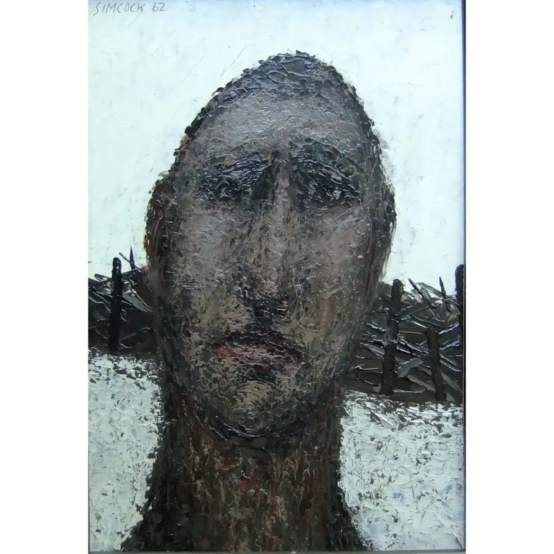 Traditional Head with Fence 1962 Oil Painting by Jack Simcock Original Art from Barewall Art Gallery