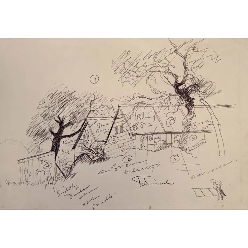 Traditional signed biro pen working drawing by Jack Simcock Original Art from Barewall Art Gallery