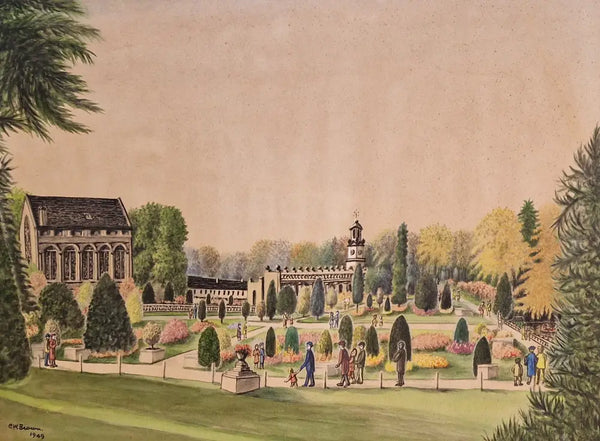 Trentham Hall and Gardens 1949 by C W Brown Original Art from Barewall Art Gallery