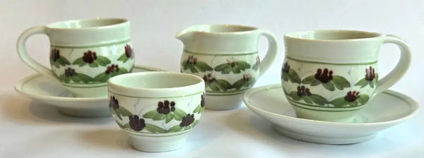 Two cups, saucers, cream jug and sugar bowl 2004 by Derek Emms Ceramics from Barewall Art Gallery