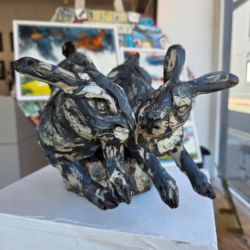 Two Hares Running Sculpture 2025 by Jasmine Simpson Sculpture from Barewall Art Gallery