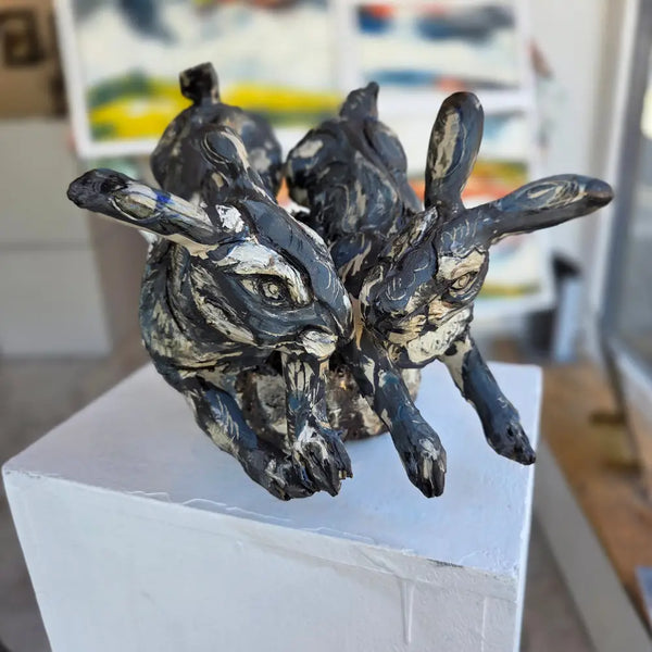 Two Hares Running Sculpture 2025 by Jasmine Simpson Sculpture from Barewall Art Gallery