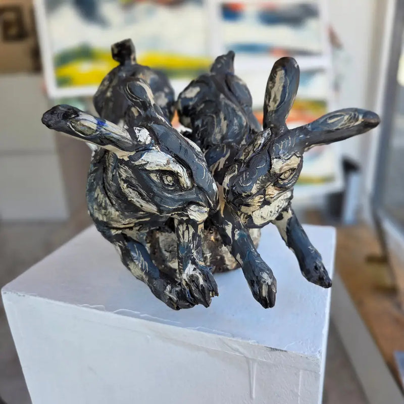 Two Hares Running Sculpture 2025 by Jasmine Simpson Sculpture from Barewall Art Gallery