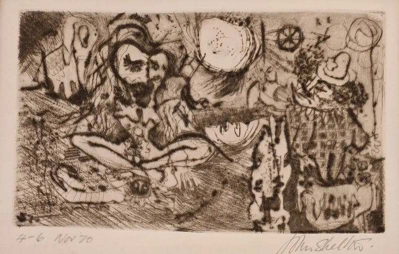 Untitled Etching 4-6 Nov 1970 by John Shelton Original Art from Barewall Art Gallery