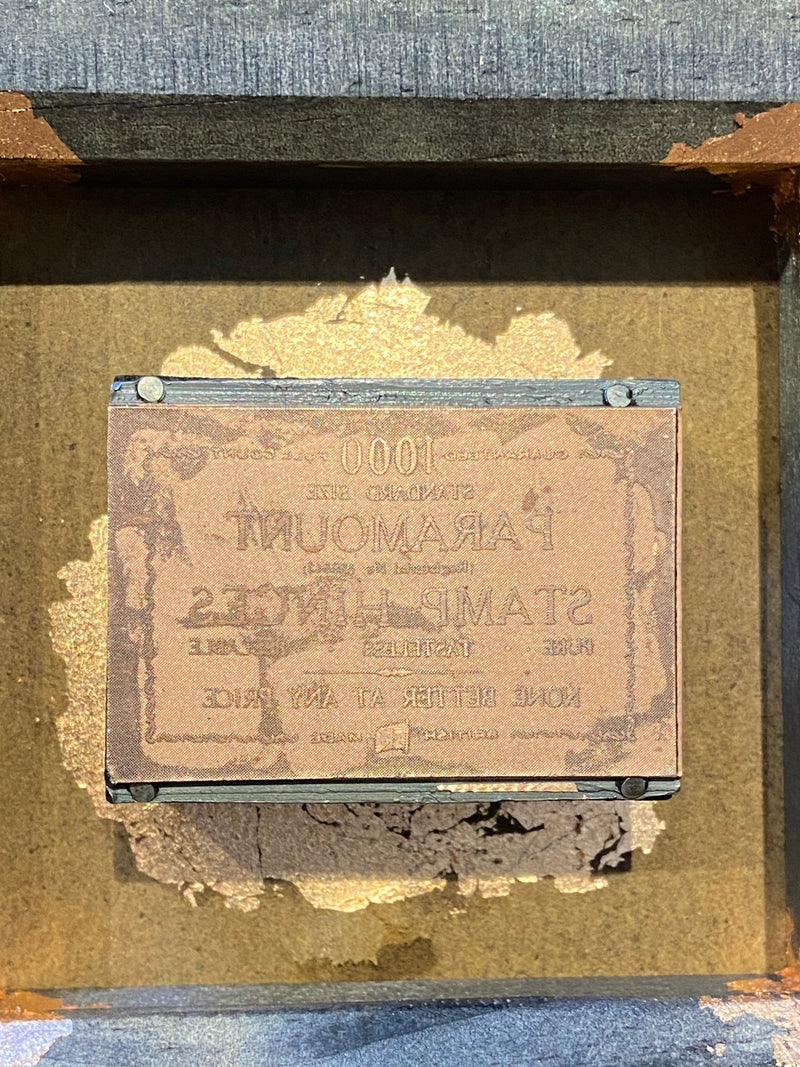 Vintage copper stamp printing block. Box framed with copper leafing. By Lost and Found Projects. by Barewall