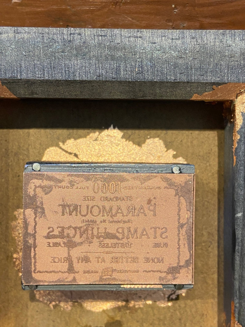 Vintage copper stamp printing block. Box framed with copper leafing. By Lost and Found Projects. by Barewall