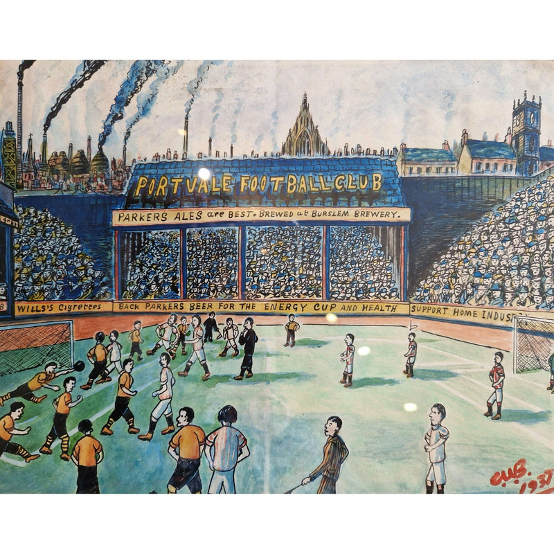 Port Vale vs Stoke City Football Match 1937 by CW Brown