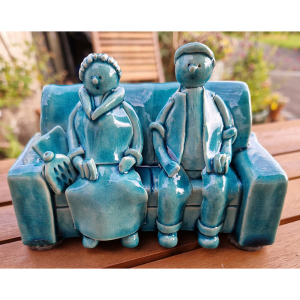May n Mar Lady Figures on Sofa 2022 by Ian Tinsley Pottery