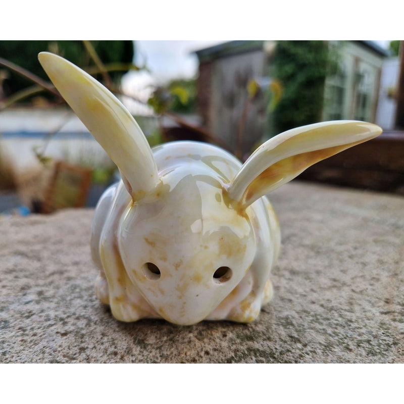 White Rabbit, with Gold and Yellow ceramic figure c1905 by Bernard Moore