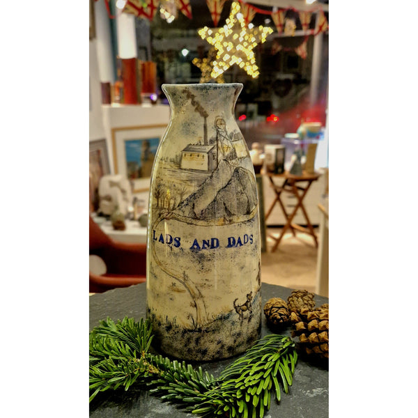 Hand Painted Potteries Lads and Dads Football Ceramic Bottle Vase by Lyn James