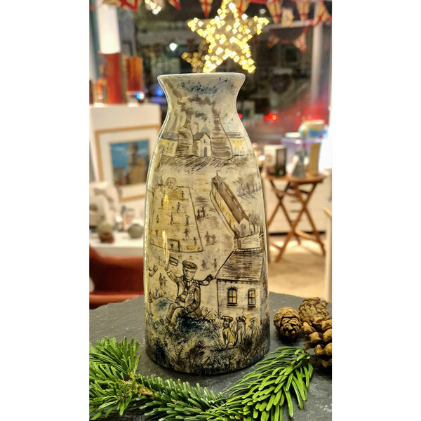 Hand Painted Potteries Lads and Dads Football Ceramic Bottle Vase by Lyn James