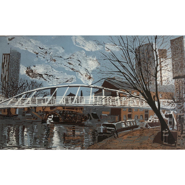 Merchants Bridge, Manchester Linocut 2020 av Jayne Pellington