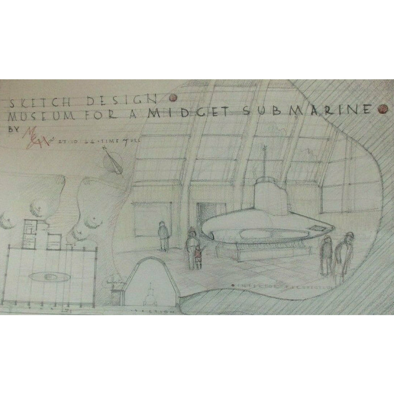 MH1 Sketch Design för ett museum för att hålla en liten ubåt 1944 av Michael Holt