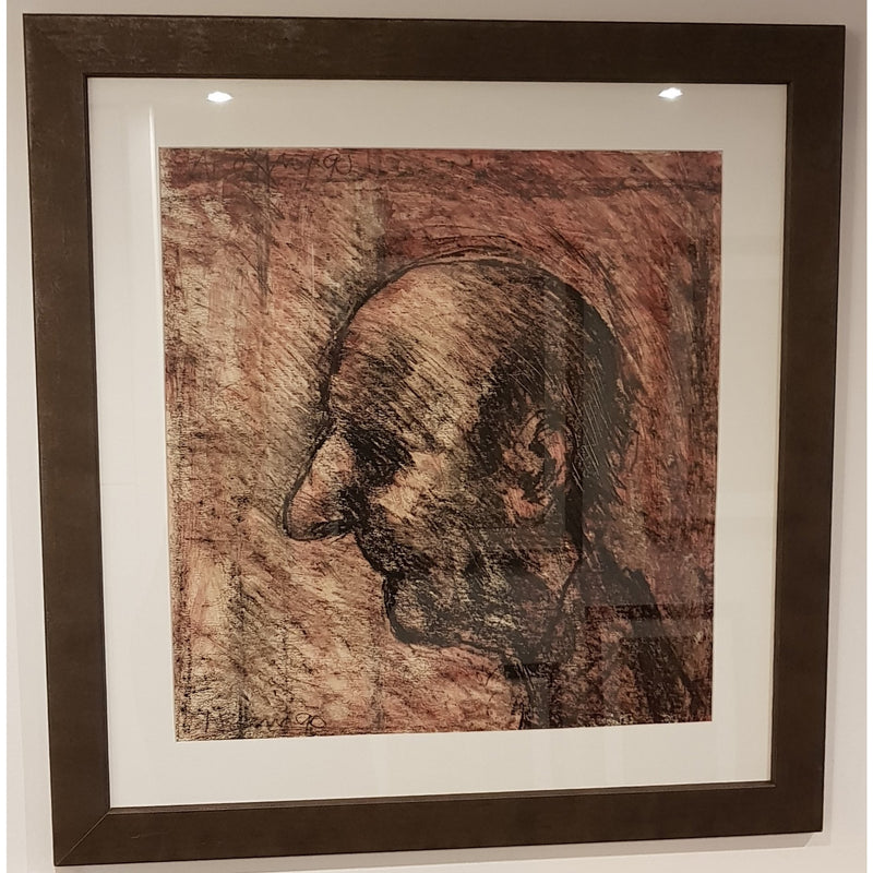 Arthur Berry Original Art Head of an Old Man 1990 Mixed Media Painting by Arthur Berry with frame