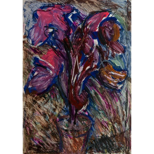 Arthur Berry Original Art Potted Plastic Flowers 1980 Mixed Media Painting by Arthur Berry