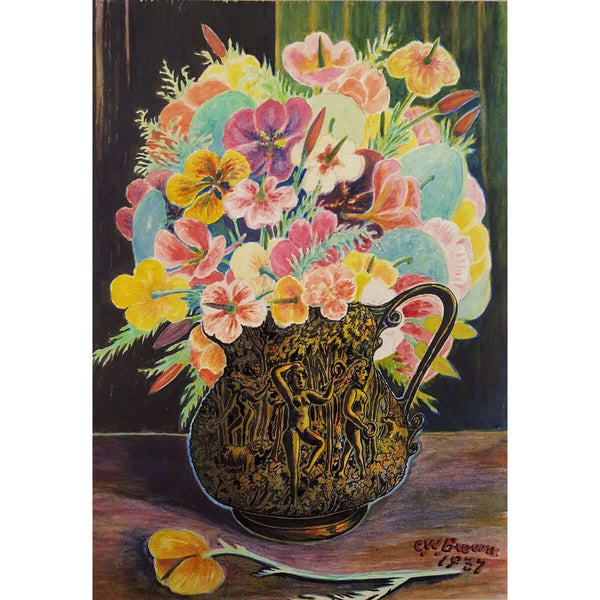 C W Brown Original Art Mixed Flowers Watercolour 1937 by C W Brown