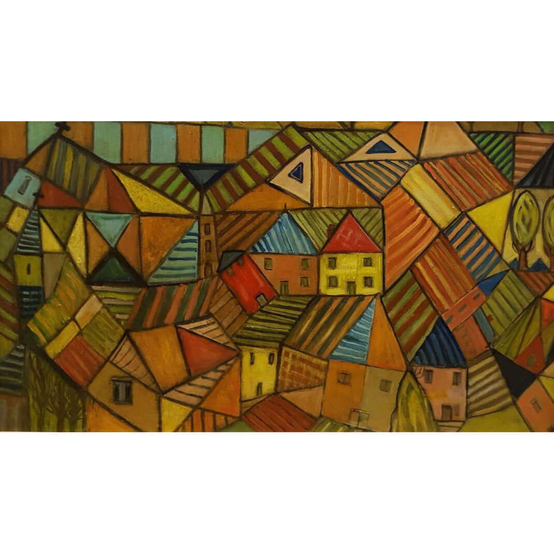 DH13 The Village (Abstract), Oil by Derek Higginson | Original Art by Derek Higginson | Barewall Art Gallery