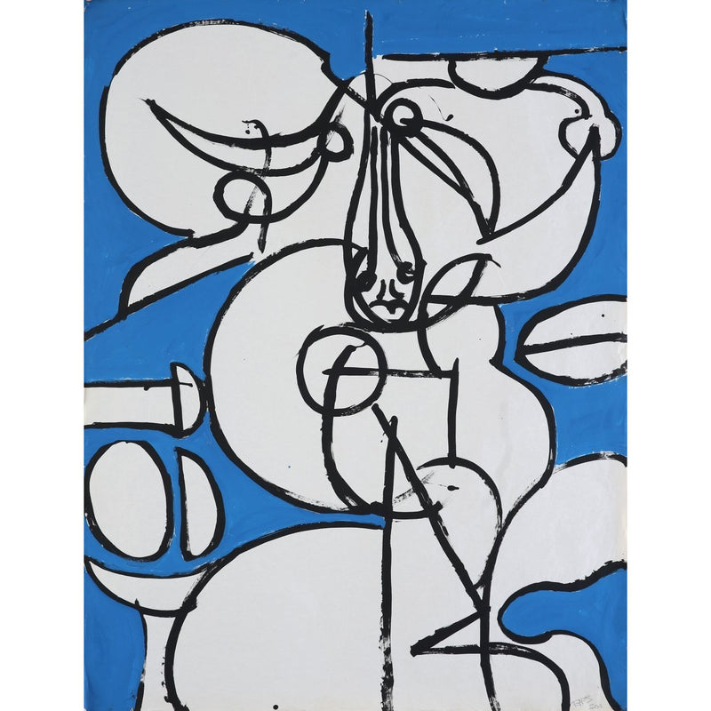 EN017P Abstract Figure on Blue c1960 by Enos Lovatt | Original Art by Enos Lovatt | Barewall Art Gallery