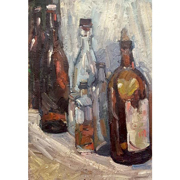 EN01Oil Still Life Bottles I c1950s by Enos Lovatt | Original Art by Enos Lovatt | Barewall Art Gallery