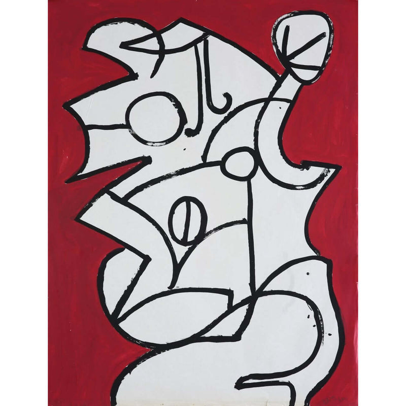 EN023P Abstract Head on Red c1960s by Enos Lovatt | Original Art by Enos Lovatt | Barewall Art Gallery