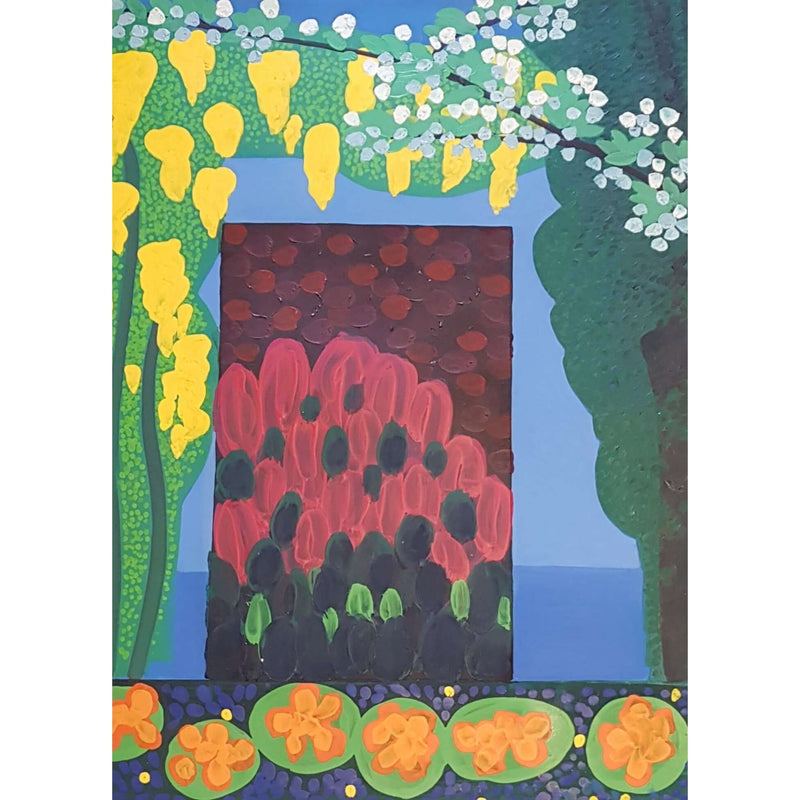 EN029P Untitled painting of a Garden scene c1960s by Enos Lovatt