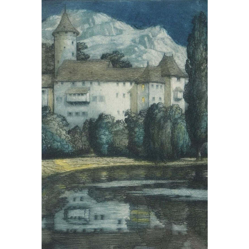 Alps by Moonlight, colour etching by Frederick Marriott | Etching by Frederick Marriott | Barewall Art Gallery