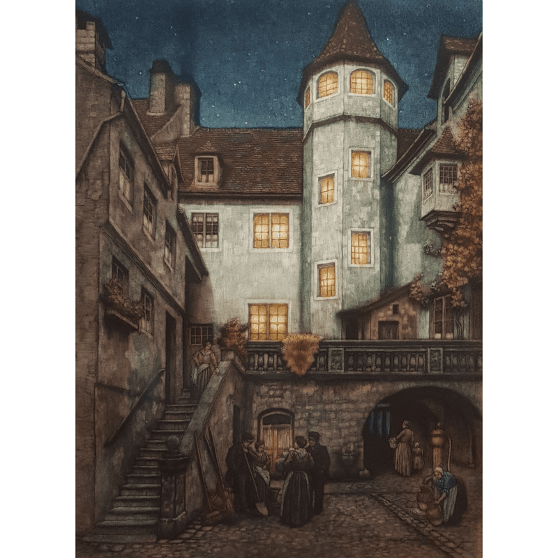 Frederick Marriott Etching Framed European colour etching by Frederick Marriott