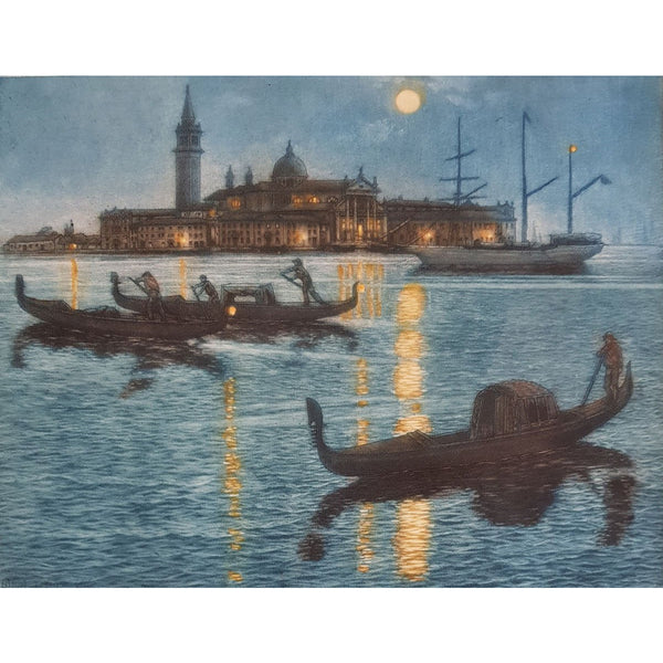 Frederick Marriott Etching Venice by Night colour etching by Frederick Marriott