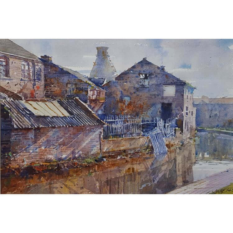 Factory Buildings, Trent and Mersey Canal by Geoffrey Wynne RI | Original Art by Geoffrey Wynne RI | Barewall Art Gallery