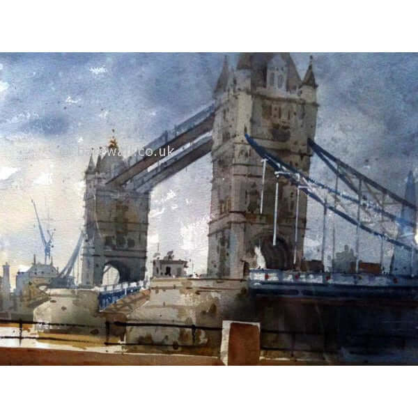 Grey Day at Tower Bridge by Geoffrey Wynne RI | Original Art by Geoffrey Wynne RI | Barewall Art Gallery