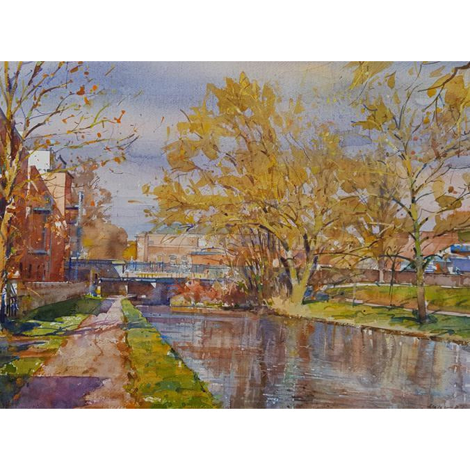 Geoffrey Wynne RI Original Art Late Autumn on the Canal, Cliffe Vale, Stoke on Trent  by Geoffrey Wynne RI