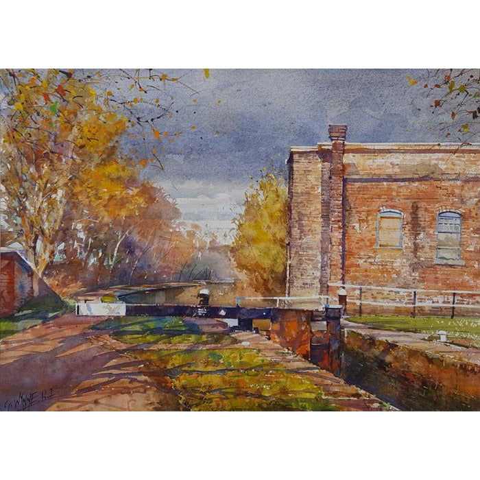 Geoffrey Wynne RI Original Art Low light over Lock, Trent and Mersey Canal by Geoffrey Wynne RI