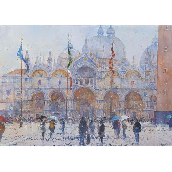 Geoffrey Wynne RI Original Art St Marks Square, Venice 2017 by Geoffrey Wynne RI
