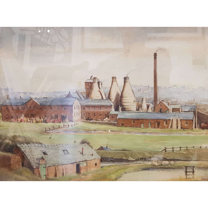 Greenfield Pottery, Tunstall circa1942 Watercolour by J A Hackley | Original Art by Ivan Taylor | Barewall Art Gallery