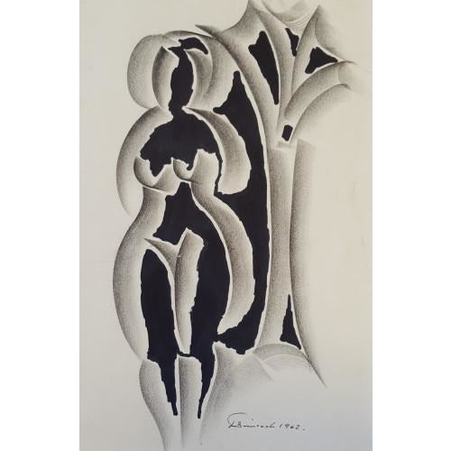 Female Nude and Tree Drawing 1962 by Jack Simcock | Original Art by Jack Simcock | Barewall Art Gallery