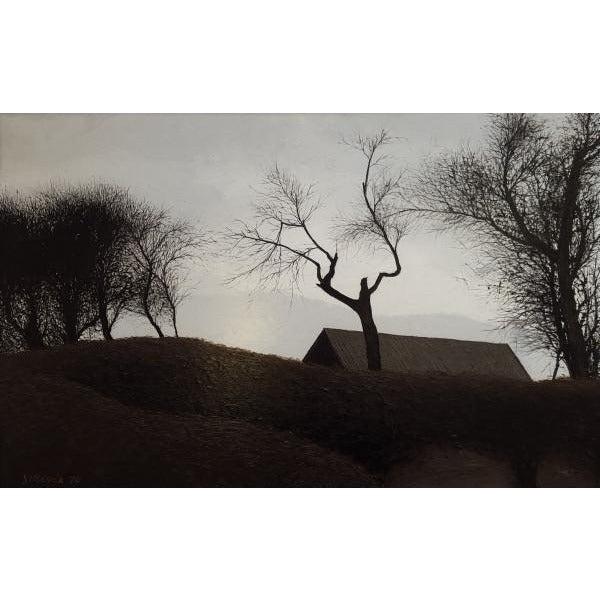 Jack Simcock Original Art Traditional Mow Cop Shed and Trees 1970 Oil Painting by Jack Simcock