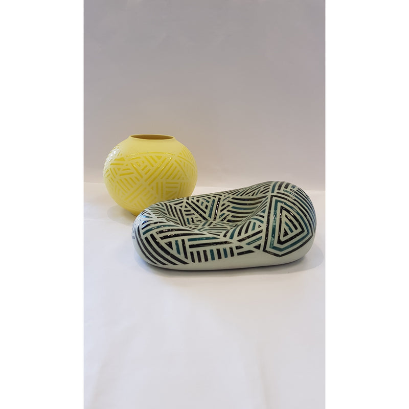Jessie Roberts Ceramics Green Blob with Sun Yellow Vessel 2019 by Jessie Roberts