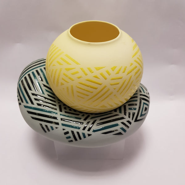 Jessie Roberts Ceramics Green Blob with Sun Yellow Vessell 2019 by Jessie Roberts