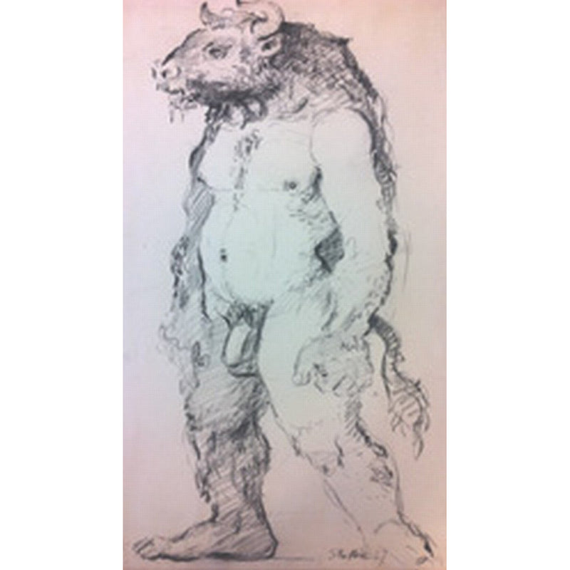 John Shelton Original Art Minotaur Figure drawing 1967 by John Shelton