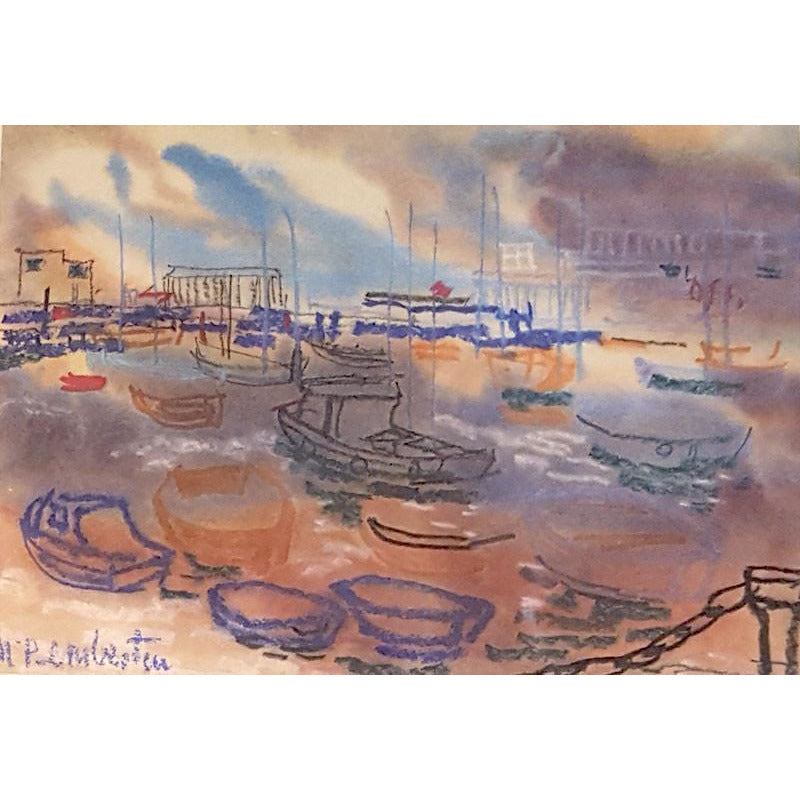 Drawing of Boats in Harbour by Muriel Pemberton | Original Art by Muriel Pemberton | Barewall Art Gallery